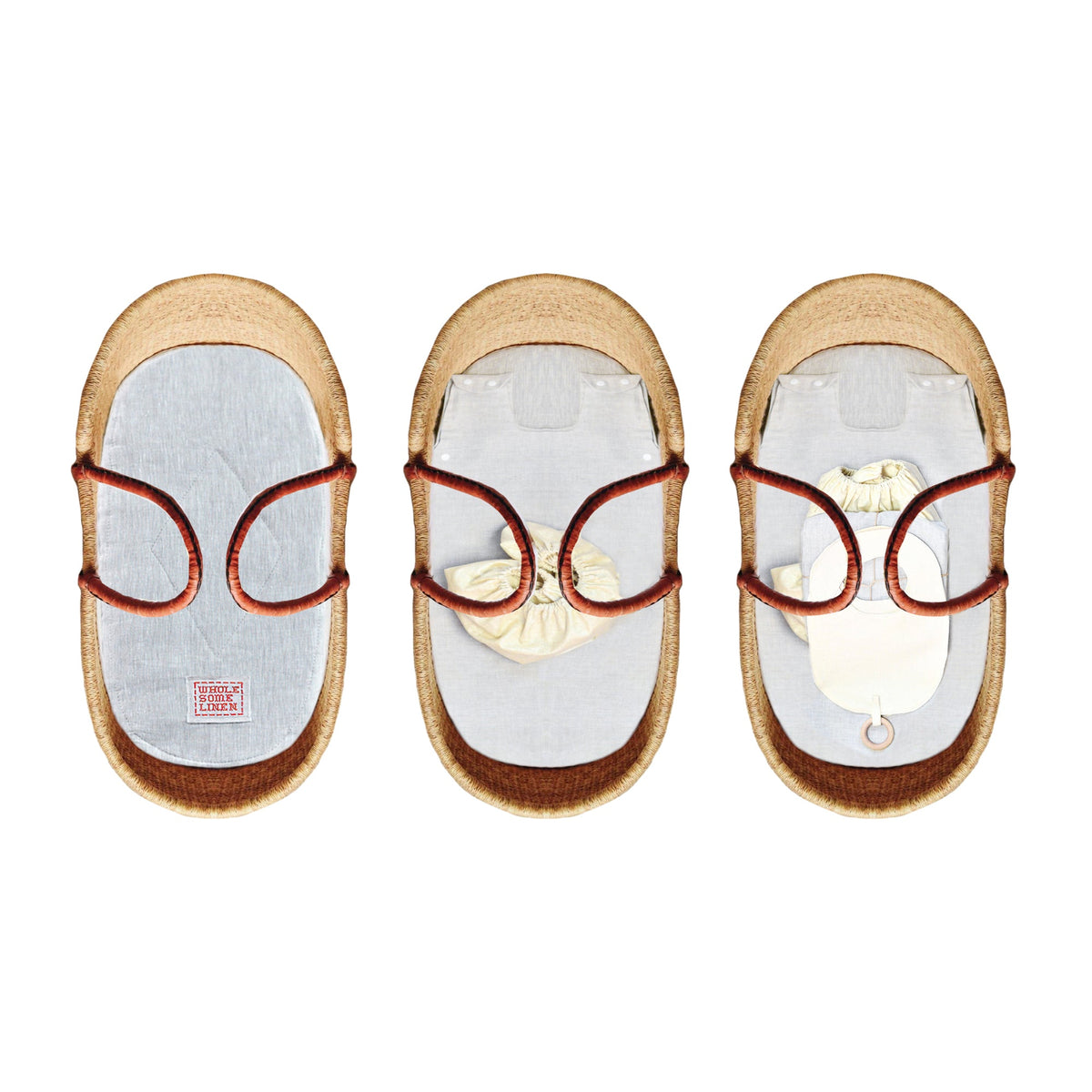 Wholesome Linen - African Baby Moses Baskets w/ Organic Flax Bassinet Mattress &amp; Linen Bedding - MOSES BASKET+MATTRESS