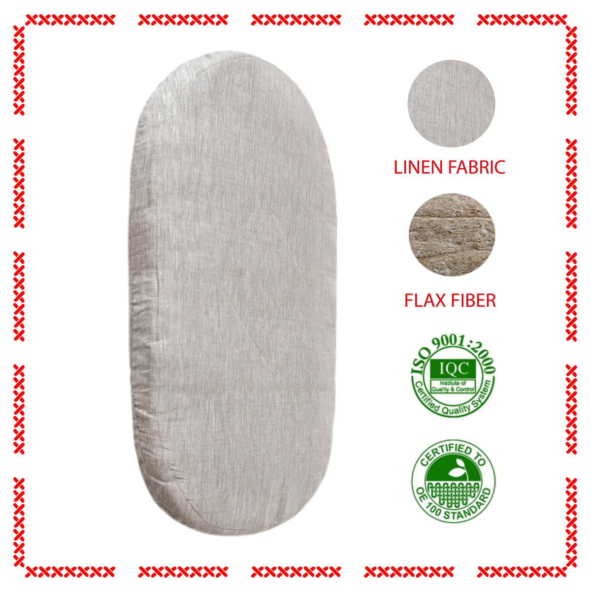 Wholesome Linen - Custom Sized Rectangular Organic Flax Baby Cradle Mattress - 15 x 30 x 1.7